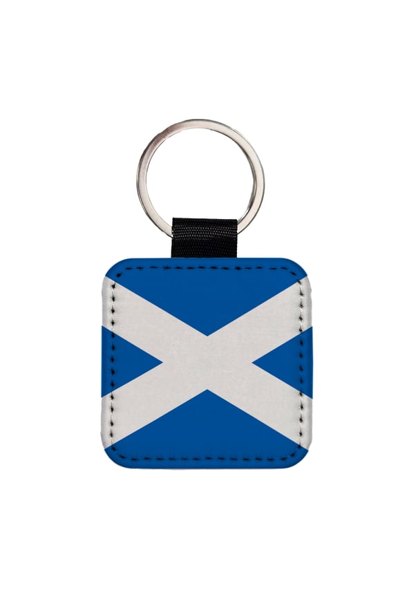 Great Britain Scotland Country Flag Faux Leather Square Keychain