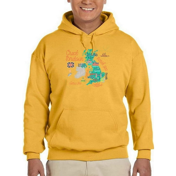 Great Britain Tourist Map Hoodie Men -Image by Shutterstock, Male 4X-Large