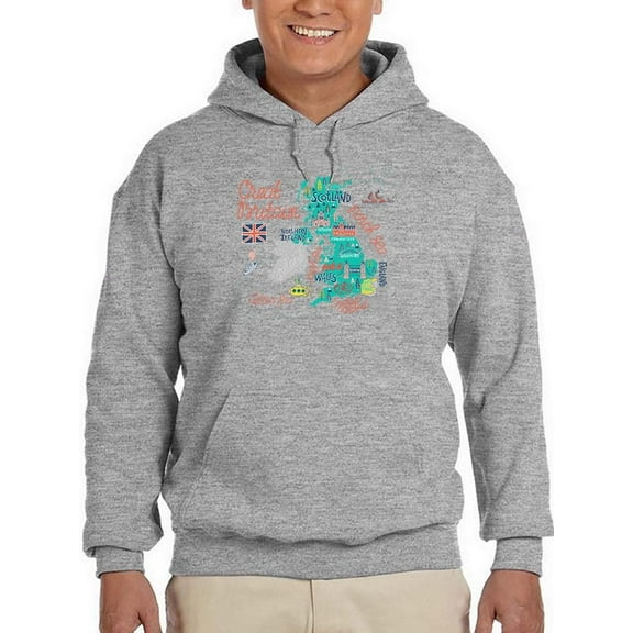 Great Britain Tourist Map Hoodie Men -Image by Shutterstock, Male x-Large