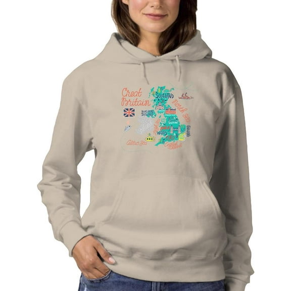 Great Britain Tourist Map Hoodie Women -Image by Shutterstock, Female Large