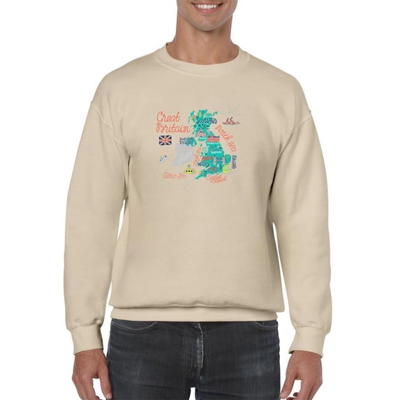 Great Britain Tourist Map Sweatshirt Men -Image by Shutterstock, Male Medium