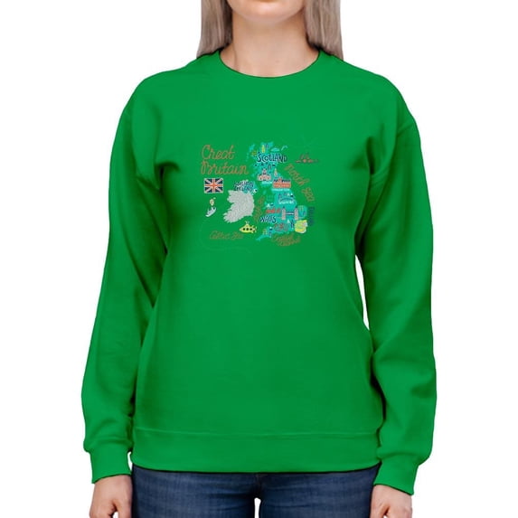 Great Britain Tourist Map Sweatshirt Women -Image by Shutterstock, Female 3X-Large