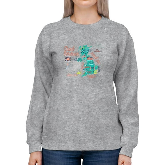 Great Britain Tourist Map Sweatshirt Women -Image by Shutterstock, Female Medium