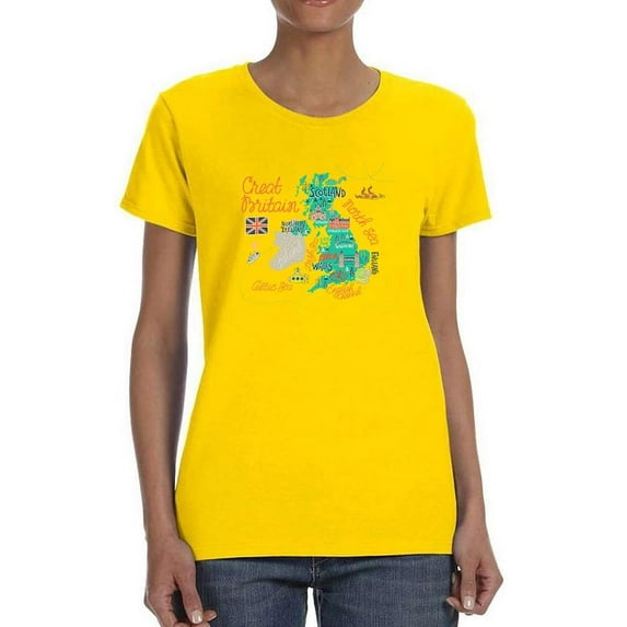 Great Britain Tourist Map T-Shirt Women -Image by Shutterstock, Female 3X-Large