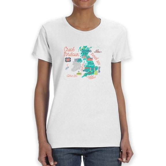 Great Britain Tourist Map T-Shirt Women -Image by Shutterstock, Female Large
