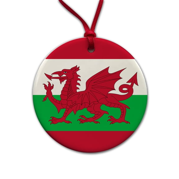Great Britain Wales Country Flag Christmas Tree Holiday Round Ceramic Ornament