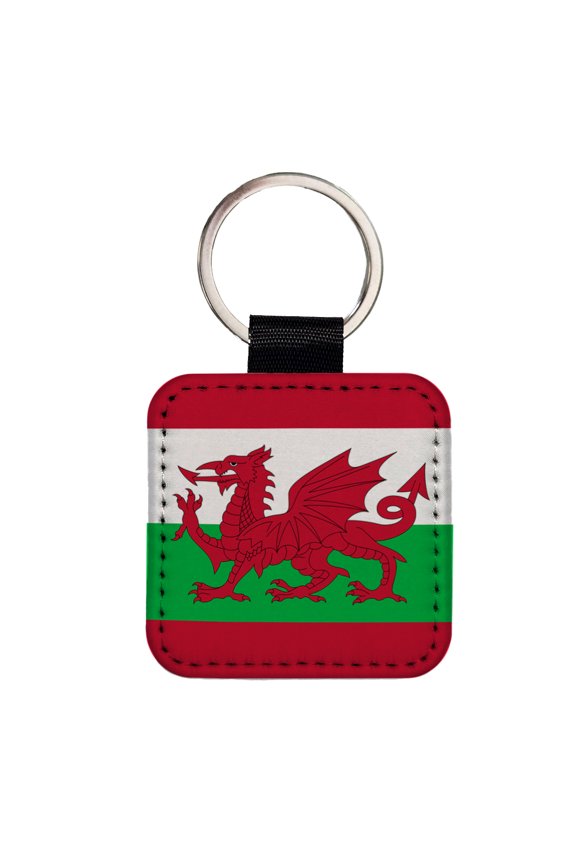 Great Britain Wales Country Flag Faux Leather Square Keychain