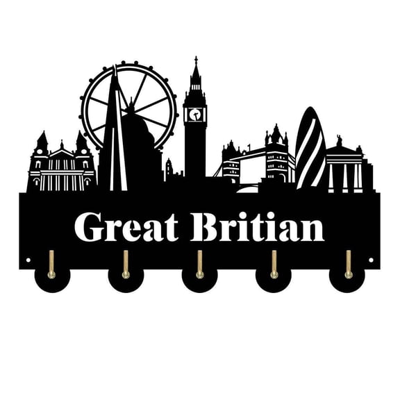 Great Britian City Attractions Household Decor Wooden Wall Hooks Wall Hanger Coat Rack Keys Bags Clothes Multi-Purpose Keys Handbags Hook Gift for Designer