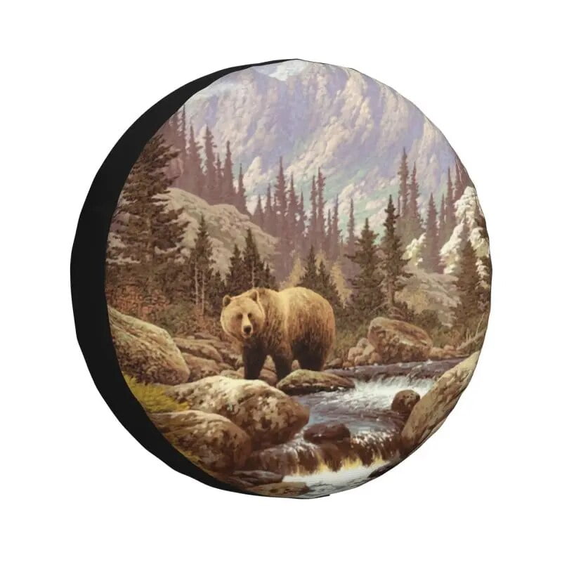 Great Brown Grizzly Bear Tire Cover 4WD 4x4 RV Spare Wheel Protector for Land Cruiser Prado 14