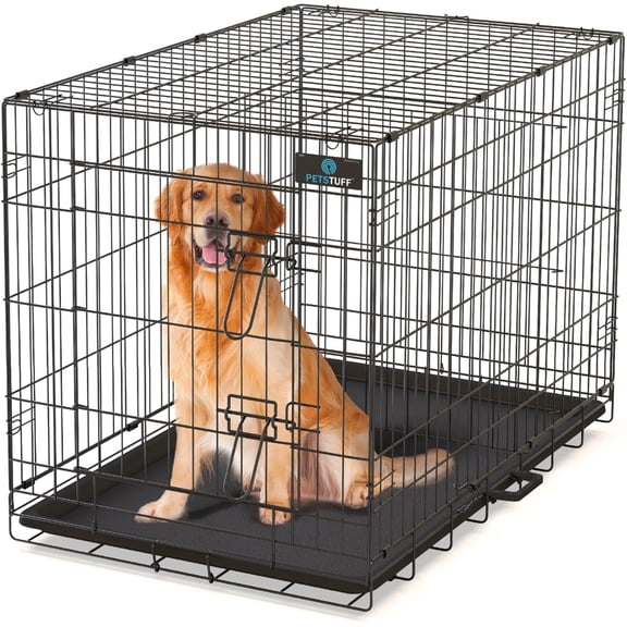Great CRATES 36 Large Dog Crate Heavy-Duty Kennel with Divider Panel for Pets 40-60 lbs Leaf-Proof Tray Foldable Carry Handle Wheels