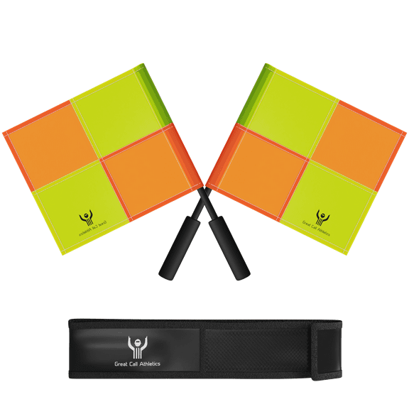 Great Call Athletics | Soccer Referee Flag Pro Set With Case | Assistant Linesman Yellow Orange Checker Style Flags