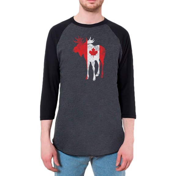 Great Canadian Moose Halftone Mens Raglan T Shirt Heather Black-Black X-LG
