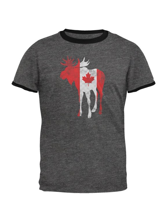Great Canadian Moose Halftone Mens Ringer T Shirt Dark Heather-Black MD