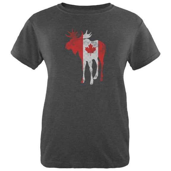Great Canadian Moose Halftone Womens Soft Heather T Shirt Deep Heather 2XL