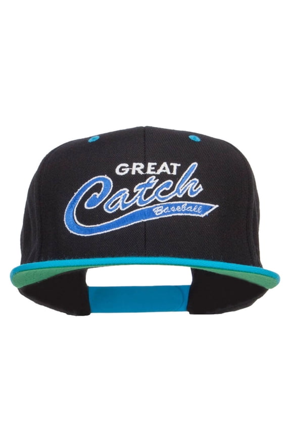 Great Catch Baseball Embroidered Snapback Cap - Black Teal OSFM