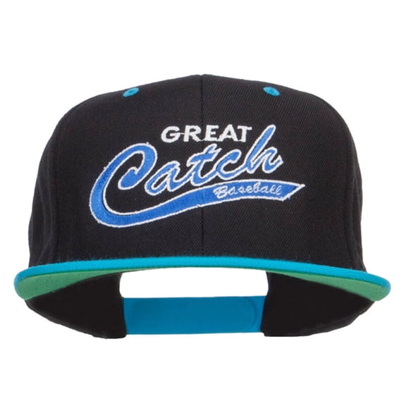 Great Catch Baseball Embroidered Snapback Cap - Black Teal OSFM