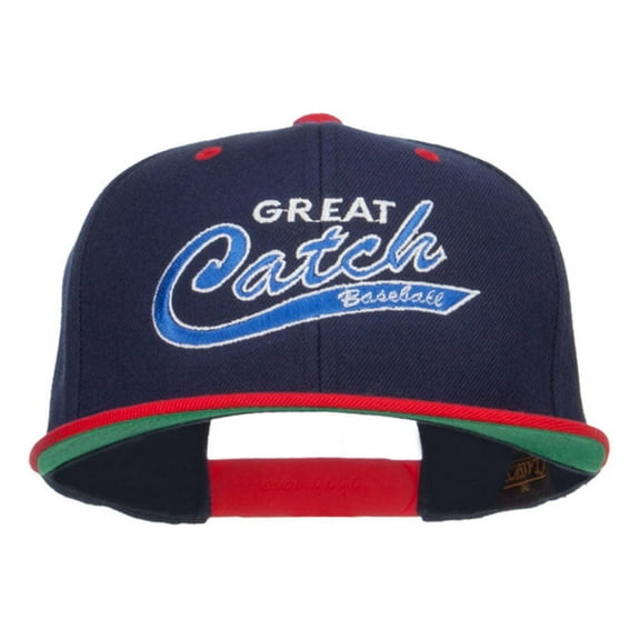 Great Catch Baseball Embroidered Snapback Cap - Navy Red OSFM