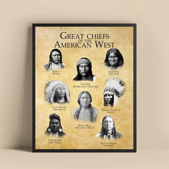 Great Chiefs Of The American West Wall Art - Historical Native American Leaders Poster In 8X10 And 11X14 Sizes, Stretched Canvas Size 16x24