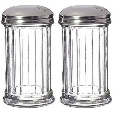 Great Credentials 2 Sugar Shaker Retro Dispenser, Glass Jar, Pour-Flap Stainless Steel Lid 12 OZ Each
