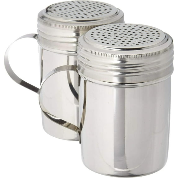 Great Credentials Stainless Steel Versatile Dredge Shaker, Salt, Sugar, Shakers 10 Oz. Each Set of 2 (With Handle)