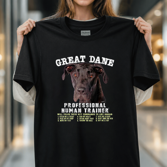 Great Dane Black Professional Human Trainer Funny Dog Owner Unisex T-Shirt, S - 5XL
