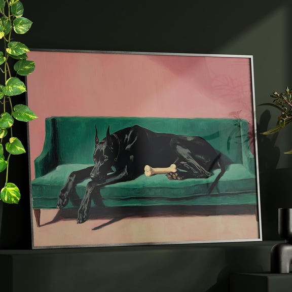 Great Dane Couch Wall Art Cozy Pet Decor, Stretched Canvas Size 12x18