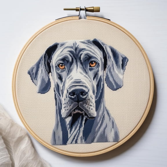 Great Dane DIY Stamped Cross Stitch Kits for Beginners Easy with Hoop 11CT Needlepoint Embroidery Counted Cross Stitch Kits Art Craft Wall Decor and Gift 35x35cm(2)
