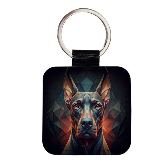 Great Dane Dog Abstract Stylized Art Faux Leather Square Keychain