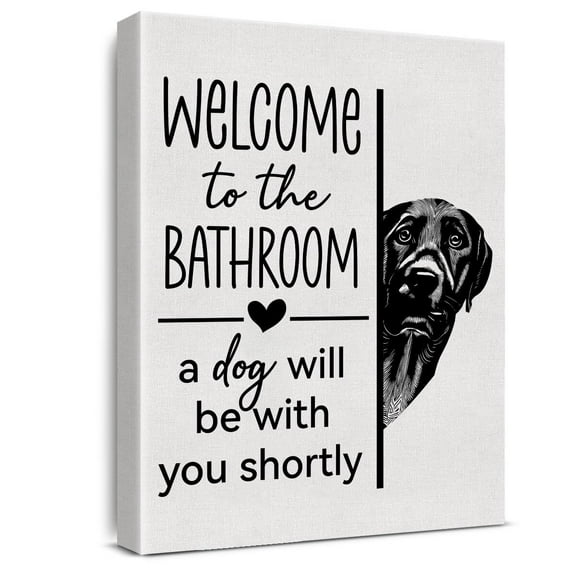 Great Dane Dog Bathroom Wall Art Decor, Welcome to the Bathroom a Dog Will Be with You Shortly Canvas Painting Framed Wall Art Decor for Home Shower Room Toilet Restroom