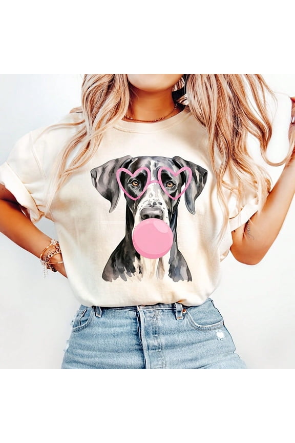 Great Dane, Dog, Dog Mom Gift, Dog Blowing Bubble Gum, Dog Lover S1Hirt Sublimation. Large Dog Breed220G Clic Pure Cotton T-S1Hirt