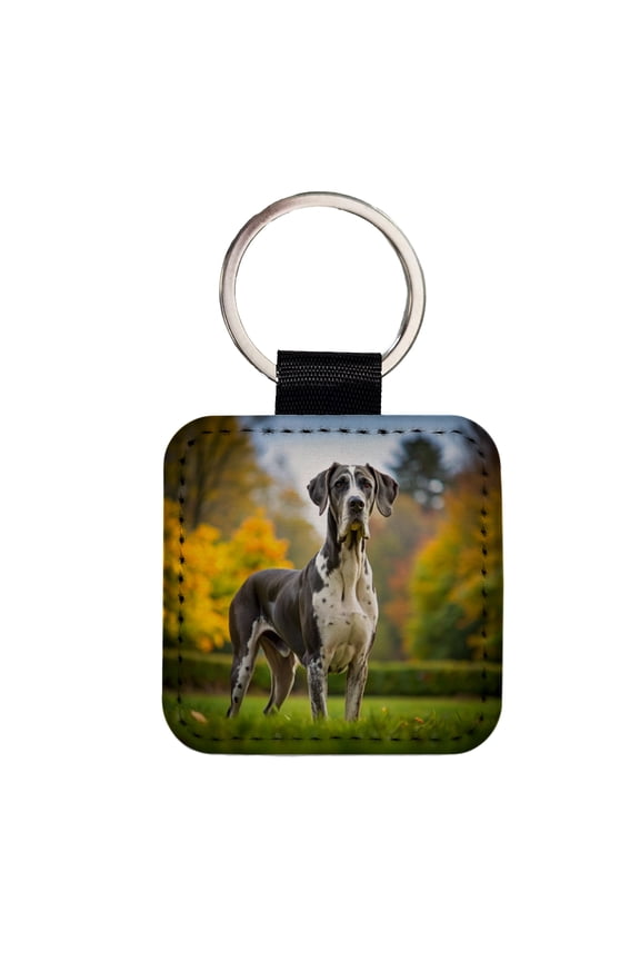 Great Dane Dog Photo Faux Leather Square Keychain