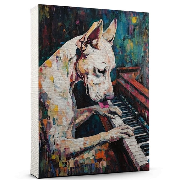 Great Dane Dog Playing Piano Stretched Canvas Size 8x12 – Vintage Style Great Dane Dog Art for Piano Fans, Great Gift for Dog Owners