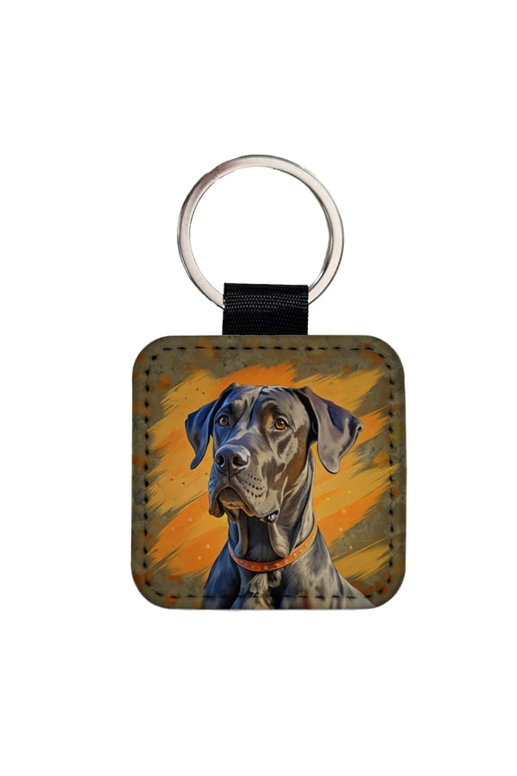 Great Dane Dog Pop Art Faux Leather Square Keychain