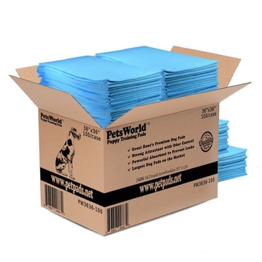 PetsWorld Great Dane Training Pads 36x36 – Case Of 100, Odor Resistant & Super Absorbent