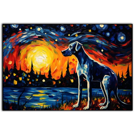 Great Dane Dog Watercolor Starry Night Van Gogh Painting Kits, Painting Watercolor Canvas, Canvas Suitable for Room Decor Cafe Decor Or Gift for Friends