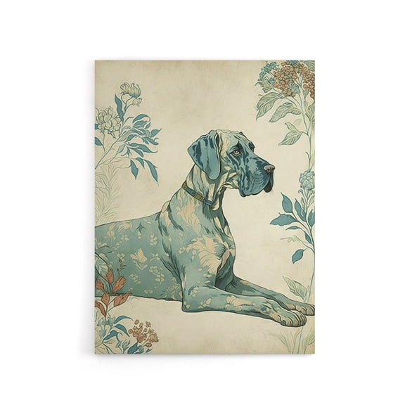 Great Dane Dog With Flower Pattern Canvas Wall Art Print 12X16"