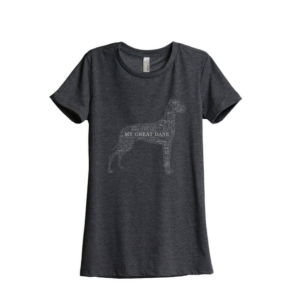 Great Dane Dog Word Cloud Women's Fashion Relaxed T-Shirt Tee Charcoal Grey Large