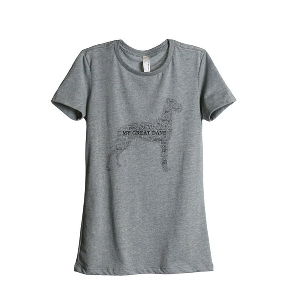 Great Dane Dog Word Cloud Women's Fashion Relaxed T-Shirt Tee Heather Grey Small