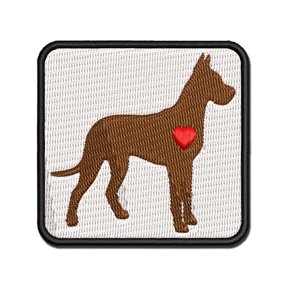 Great Dane Dog with Heart Applique Multi-Color Embroidered Iron-On Patch - 3 Inch Medium
