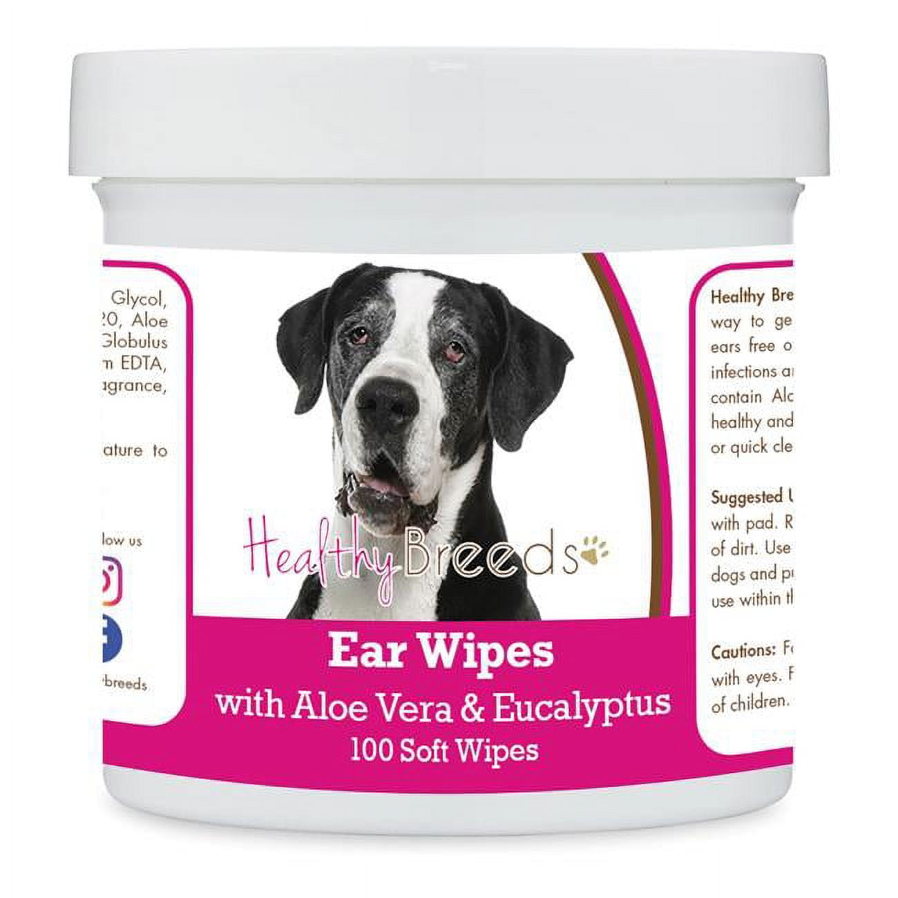 View of Great Dane Ear Cleaning Wipes with Aloe & Eucalyptus for Dogs - 100 ...