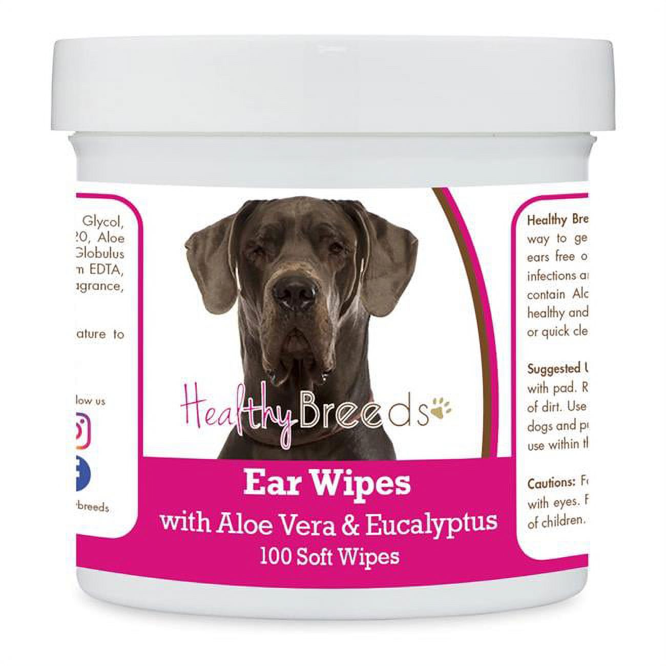 Great Dane Ear Cleaning Wipes with Aloe & Eucalyptus for Dogs 100