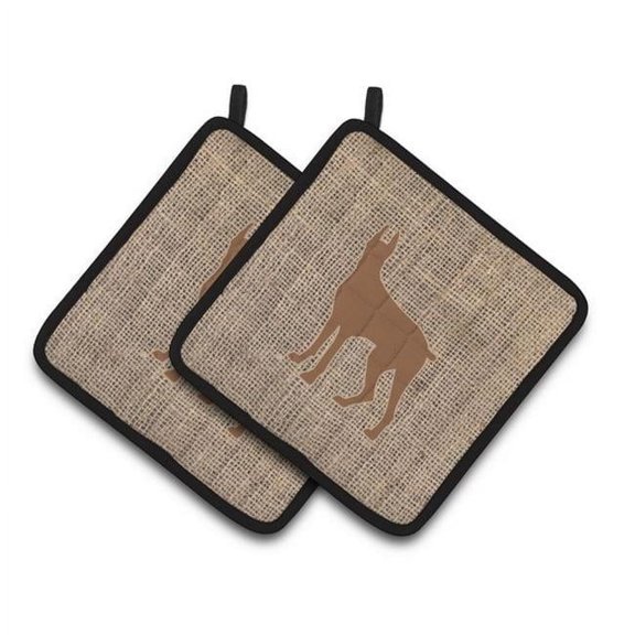 Great Dane Faux Burlap & Brown Pair of Pot Holders