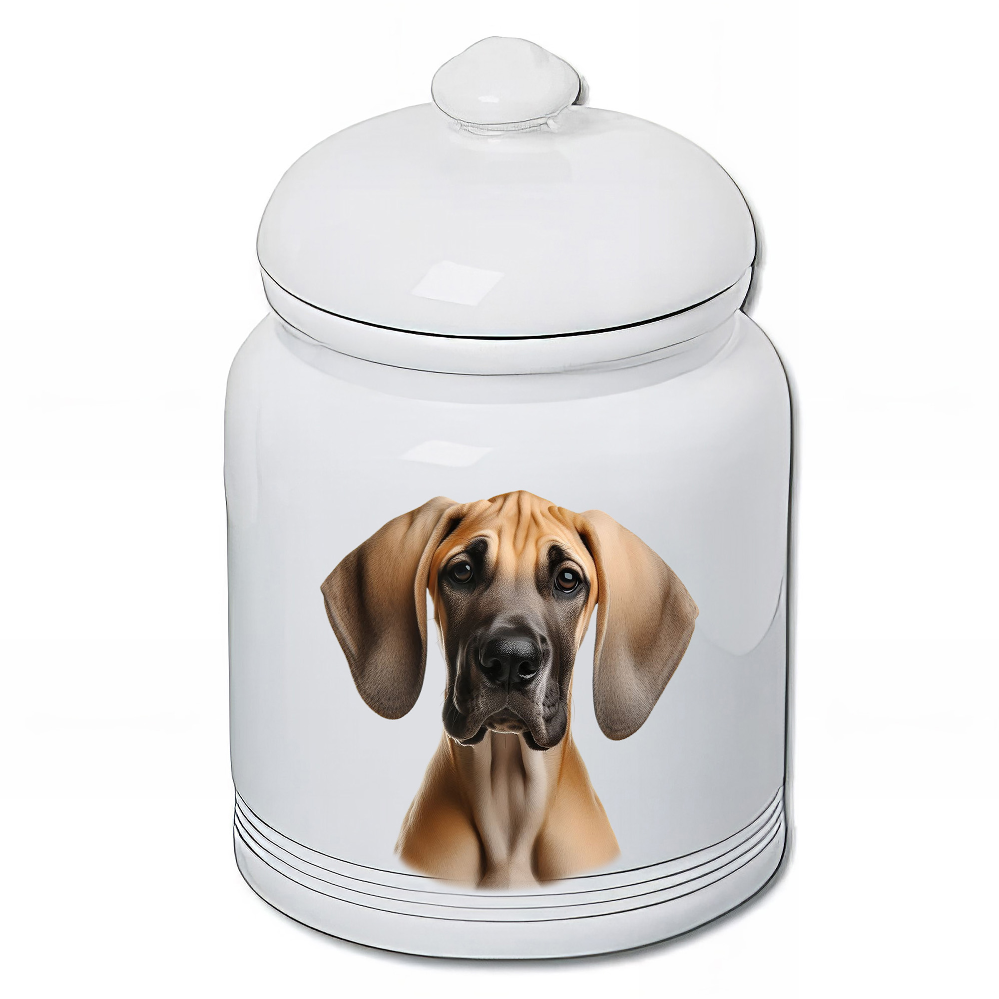 Best Of Breed Schnauzer Ceramic Treat Jar - 9 Inch Tall, White, Air Tight Seal For Dog/Cat Treats