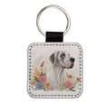 thumbnail image 1 of Great Dane Floral Motif Dog Light Faux Leather Square Keychain, 1 of 7