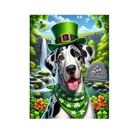 Great Dane Harlequin - Best of Breed DCR Saint Patricks Day House Flag 28" x 40"