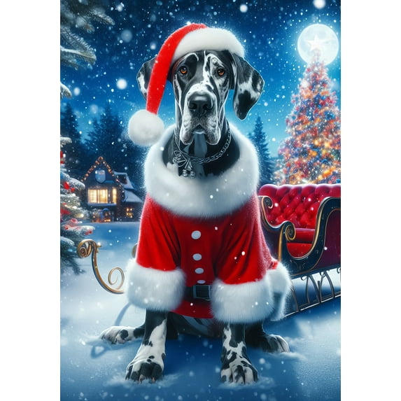 Great Dane Harlequin Uncropped - Best of Breed DCR Christmas House Flag 28" x 40"