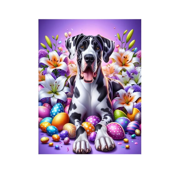 Great Dane Harlequin Uncropped - Best of Breed DCR Easter Holiday Outdoor House Flag