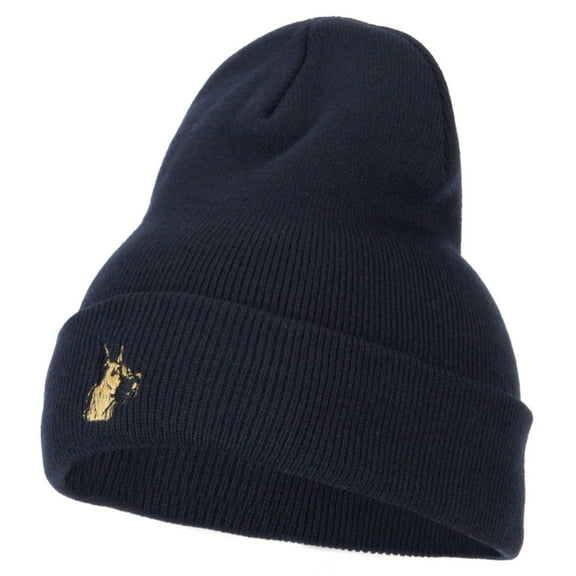 Great Dane Head Embroidered Long Beanie - Navy OSFM