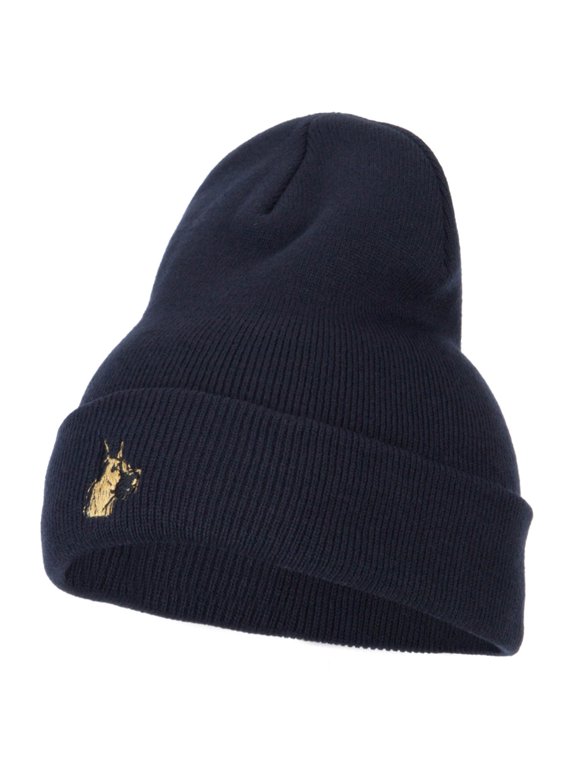 Great Dane Head Embroidered Long Beanie - Navy OSFM