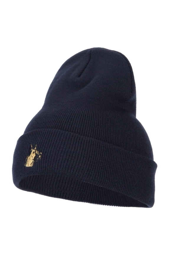 Great Dane Head Embroidered Long Beanie - Navy OSFM